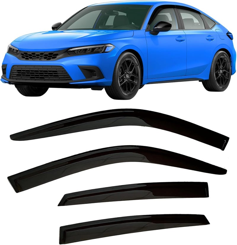 Optimal Co 2022-2026 Tape-On Rain Guards for Honda Civic Hatchback Side Window Visor Deflectors HB LX Sport Touring EX-L Tinted Vent Shades Protectors 2023 2024 2025 - Image 1